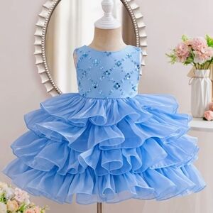 Blue Ruffled Layered Dress